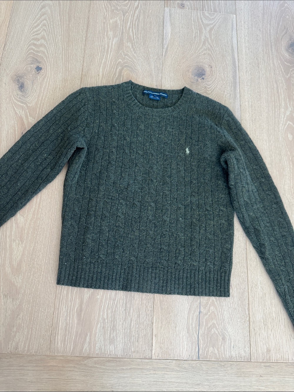 Ralph Lauren Sport Olive Green Cable-Knit Crewneck Sweater - Picture 4 of 4